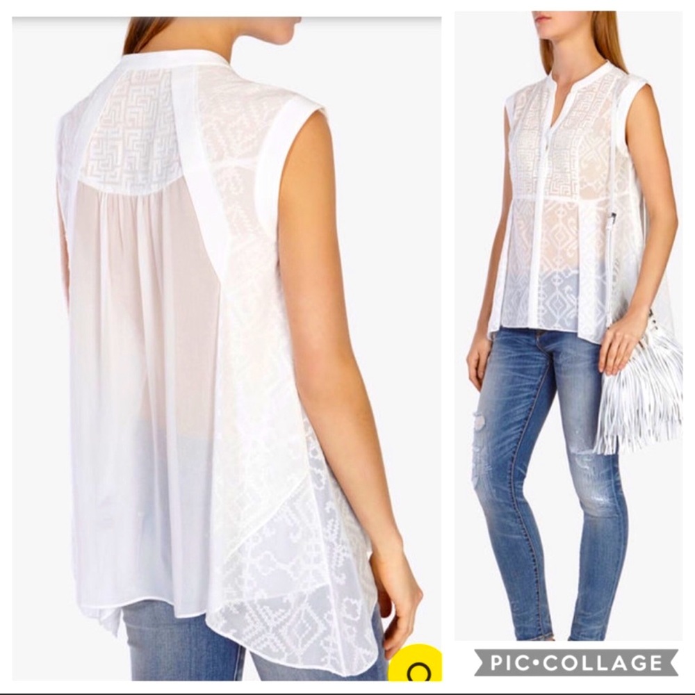 Karen Millen Softly Voile tank top embroidered cream size 6